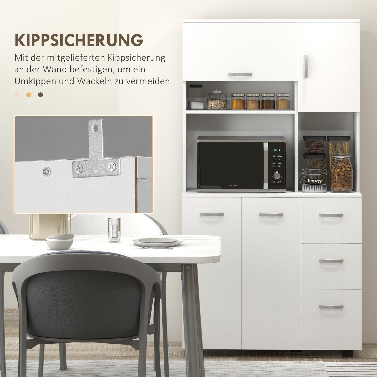 Vit Fristående Köksskåp, 89x39,5x168 cm, MDF