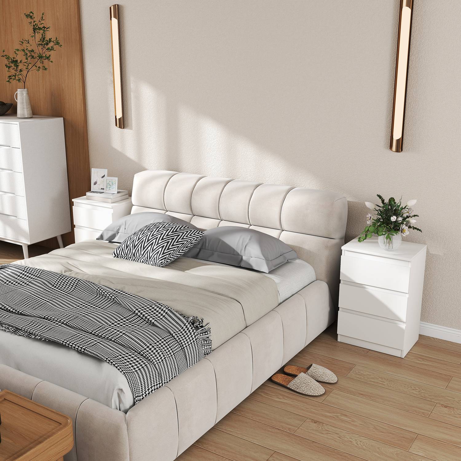 Vita MDF Nattduksbord Set om 2 med 3 lådor