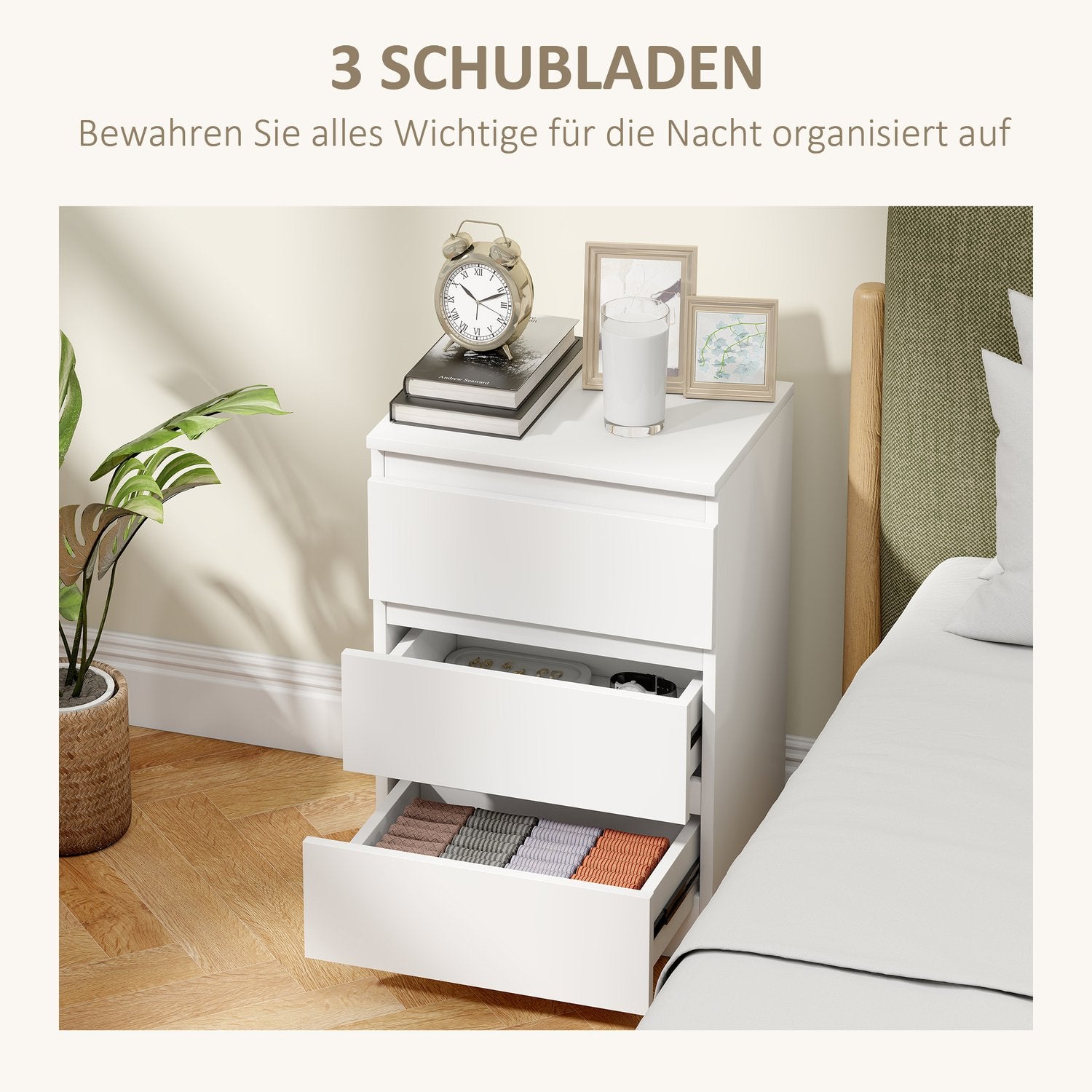 Vita MDF Nattduksbord Set om 2 med 3 lådor