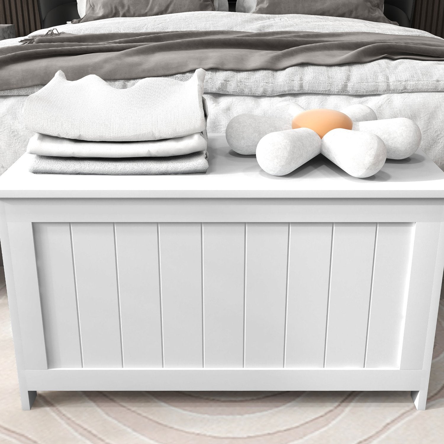 Vit förvaringslåda med lock och handtag – 81x40x46 cm