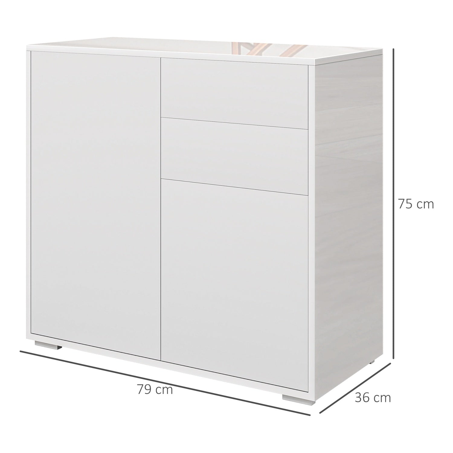 Vit förvaringsskänk – Justerbar hylla & låda, 79x36x75 cm