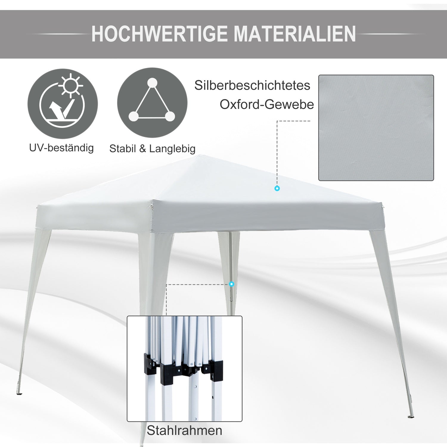Vit hopfällbart paviljongtält i stål med bärväska, 2,4x2,4M