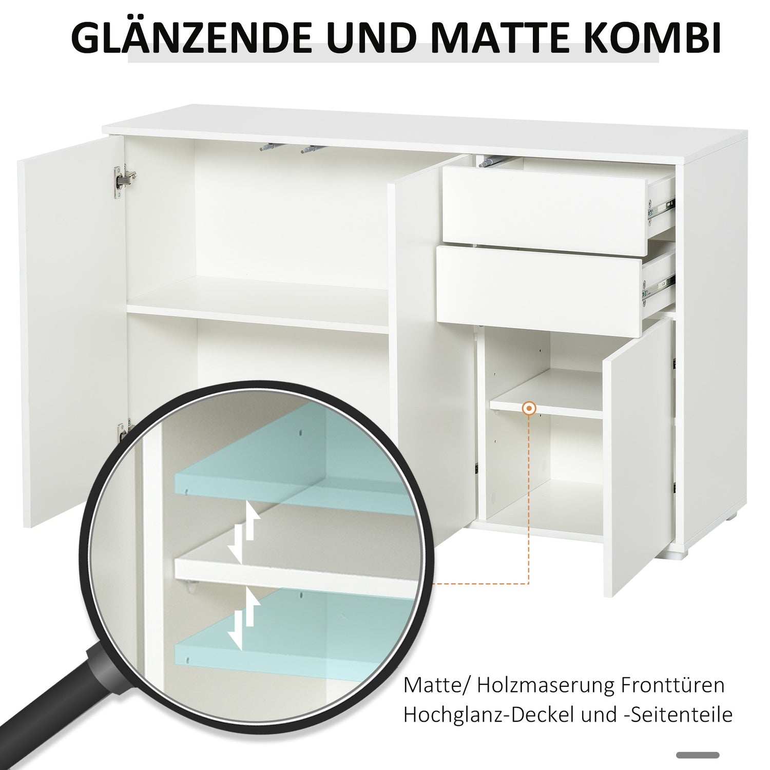 Vit sideboard byrå med 2 lådor & 3 dörrar