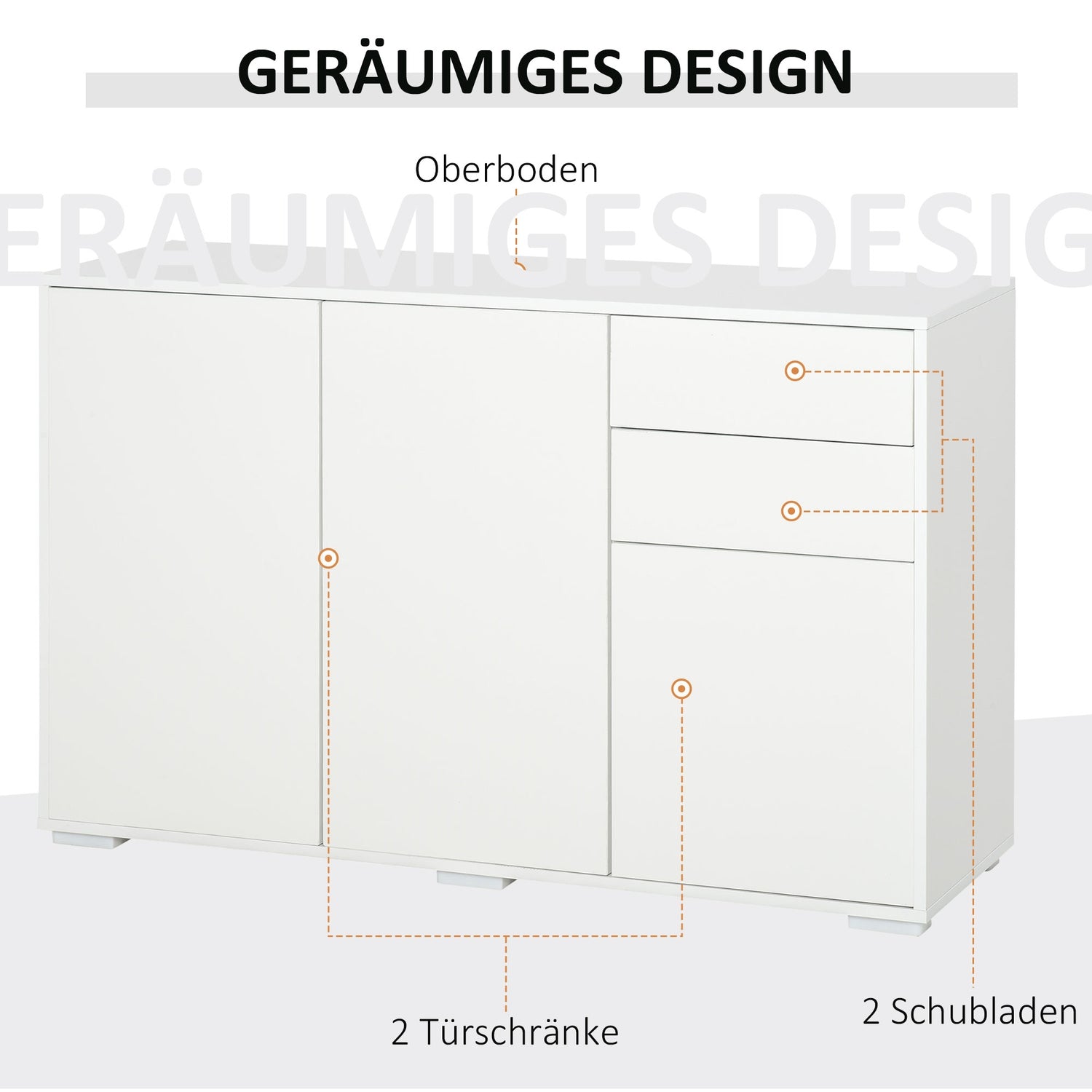Vit sideboard byrå med 2 lådor & 3 dörrar