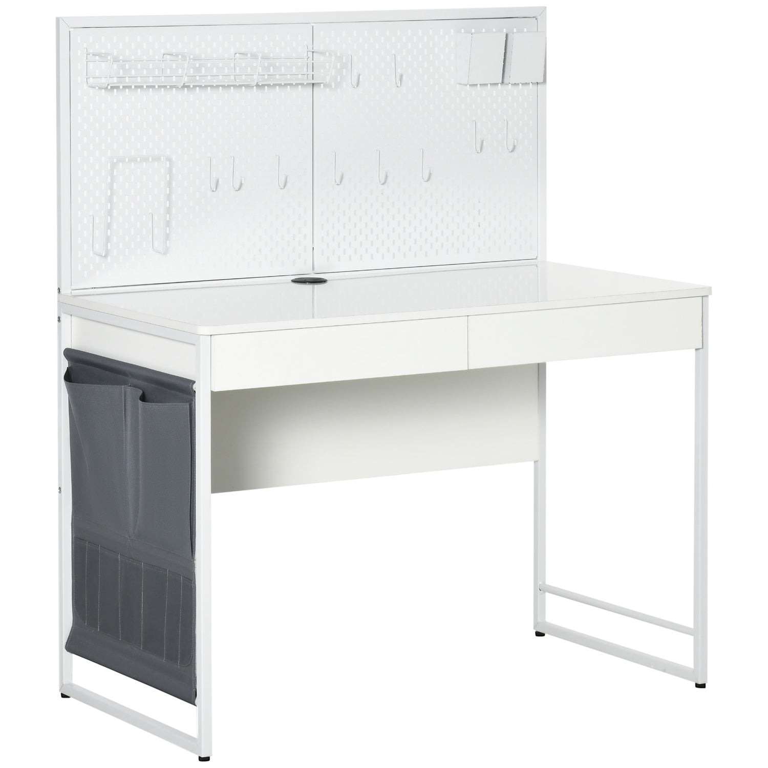 Vitt & Grå Skrivbord – Tygpåse, 2 lådor, Noteraster