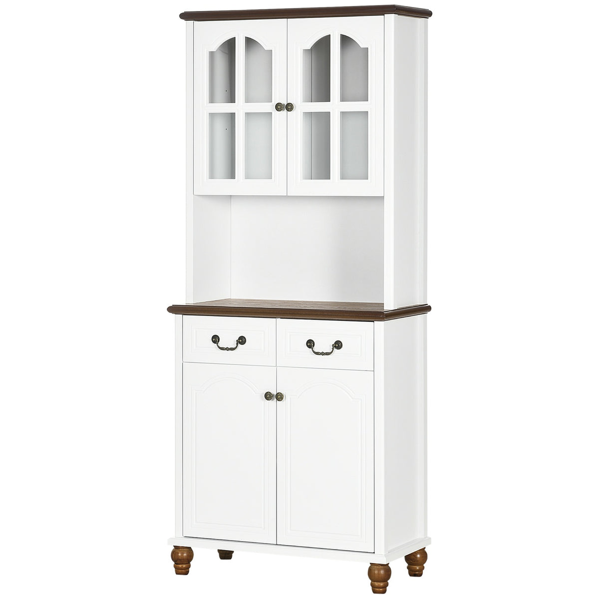 Meuble de cuisine haut blanc – 2 tiroirs, vitrine ouverte, fermeture douce