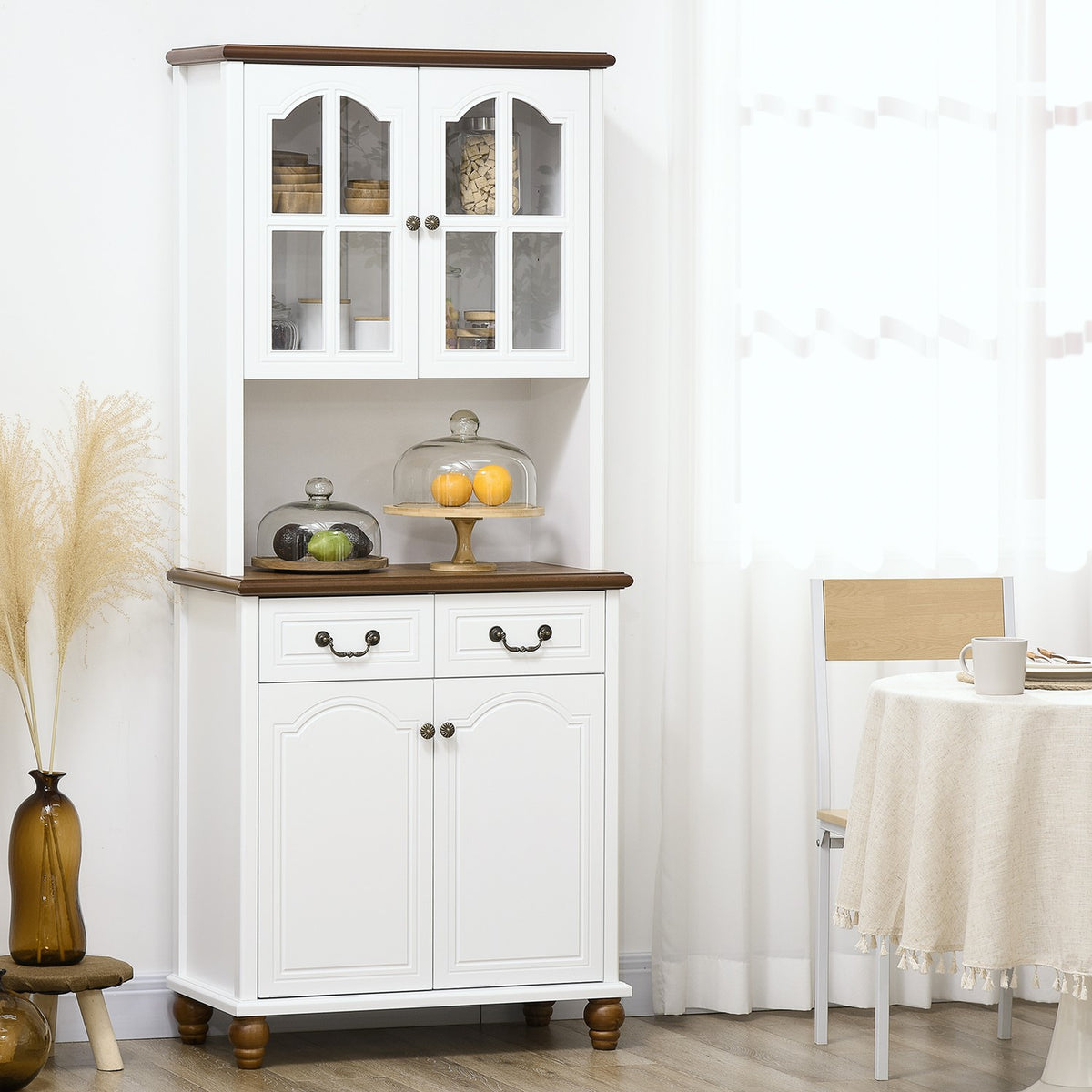Meuble de cuisine haut blanc – 2 tiroirs, vitrine ouverte, fermeture douce