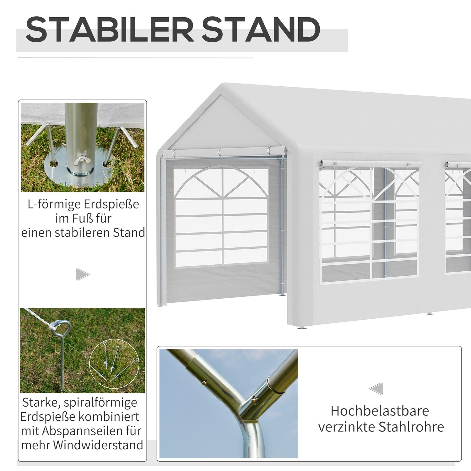 Vitt paviljong partytält, 3x6m, med 4 sidoväggar
