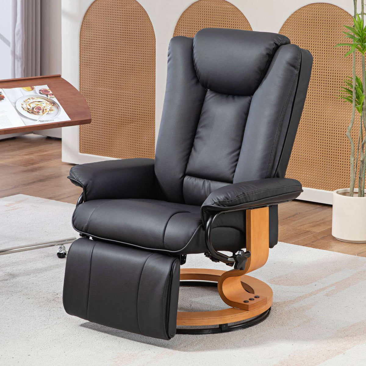 Poltrona relax girevole, similpelle, nero, capacità 150 kg