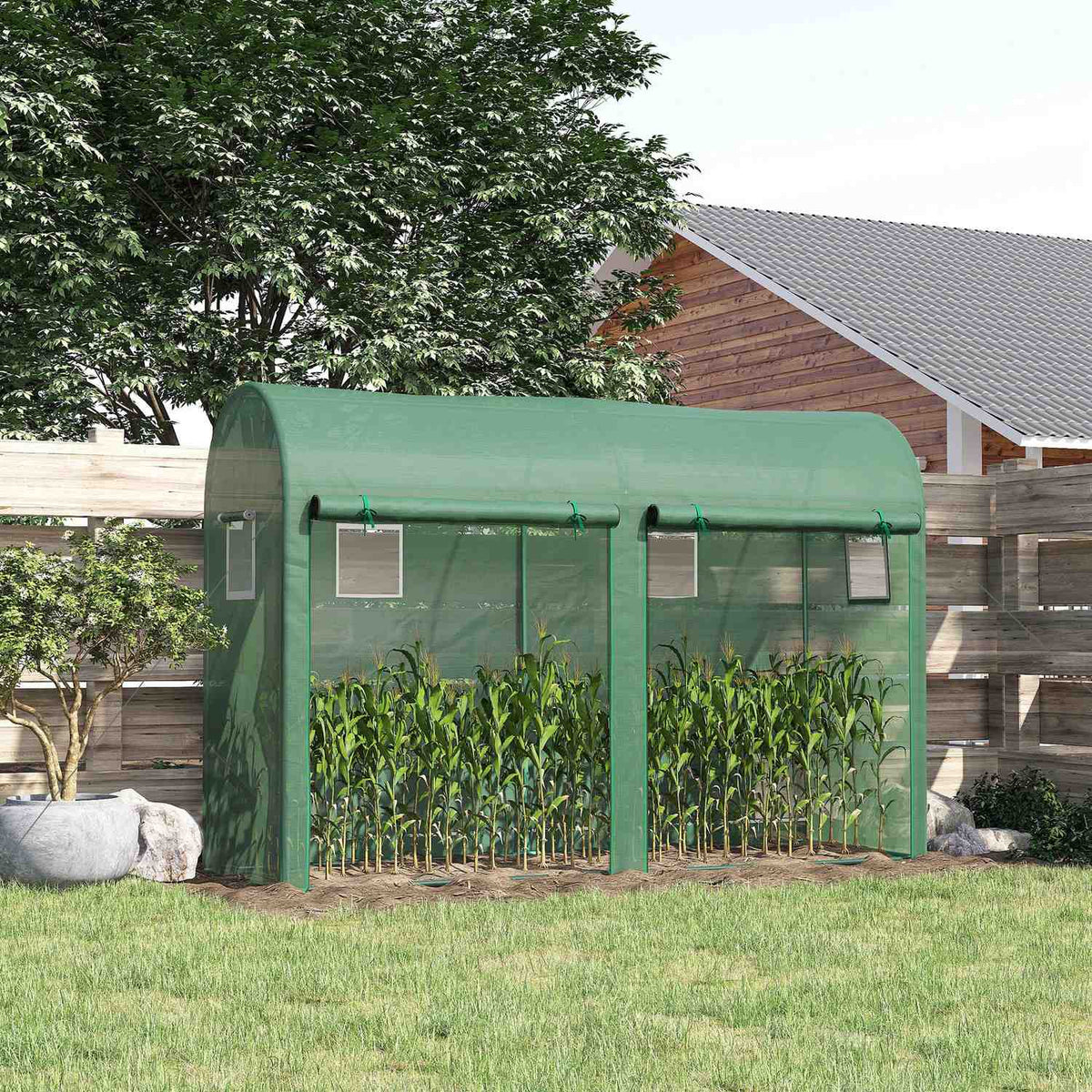 Gewächshaus 300x100x200 cm, PE-Kunststoff, Stahlgestell, 4 Fenster