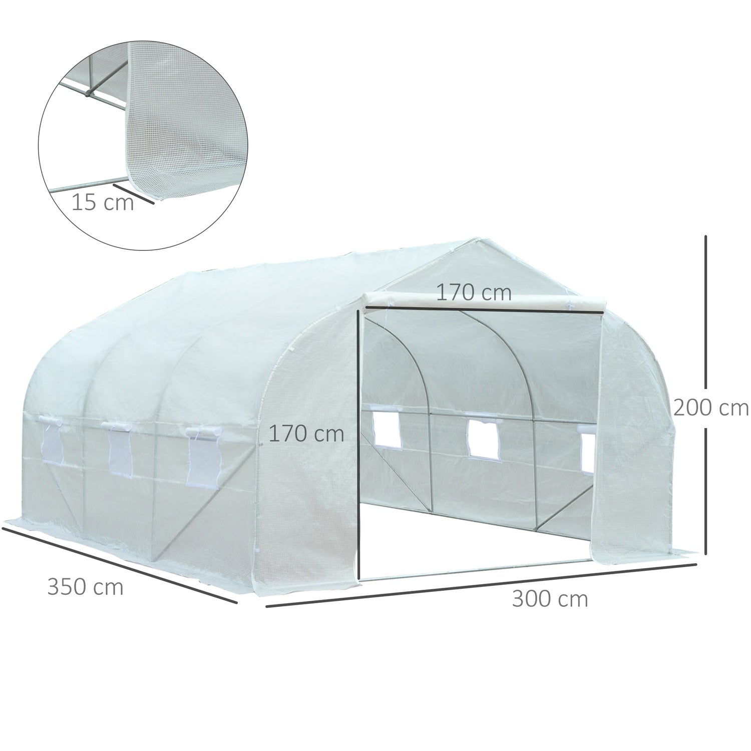 Växthus 3,5x3x3m UV-skyddad, vindtät, metallram