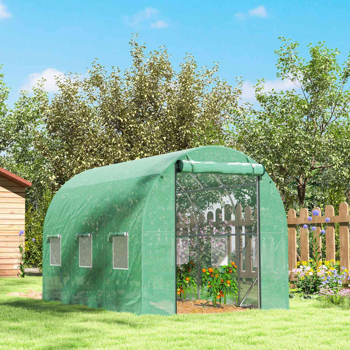 Serra 3x2x2m resistente ai UV, porta avvolgibile, 6 finestre