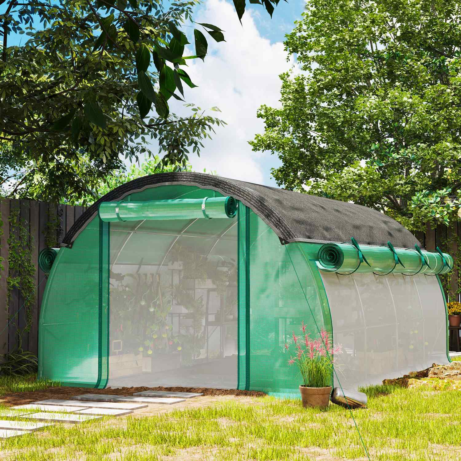 Växthus 4x3x2m, UV-beständig, 8 fönster, vintertät