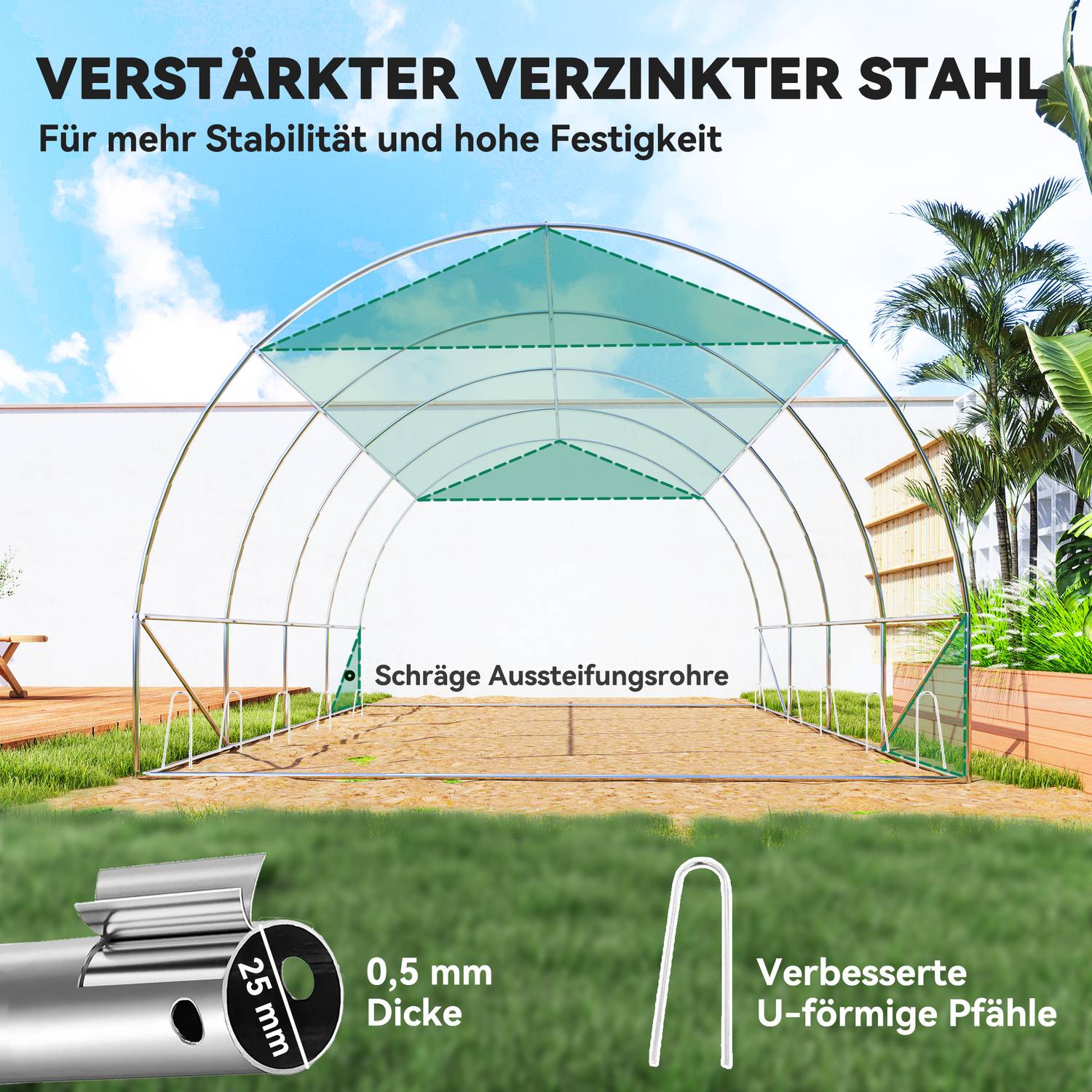 Växthus 4x3x2m, UV-beständig, 8 fönster, vintertät