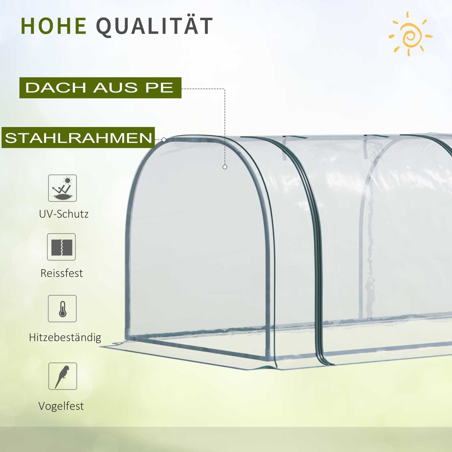 Växthus Med Dörr, Stålram, 350x100x80 cm, Grön