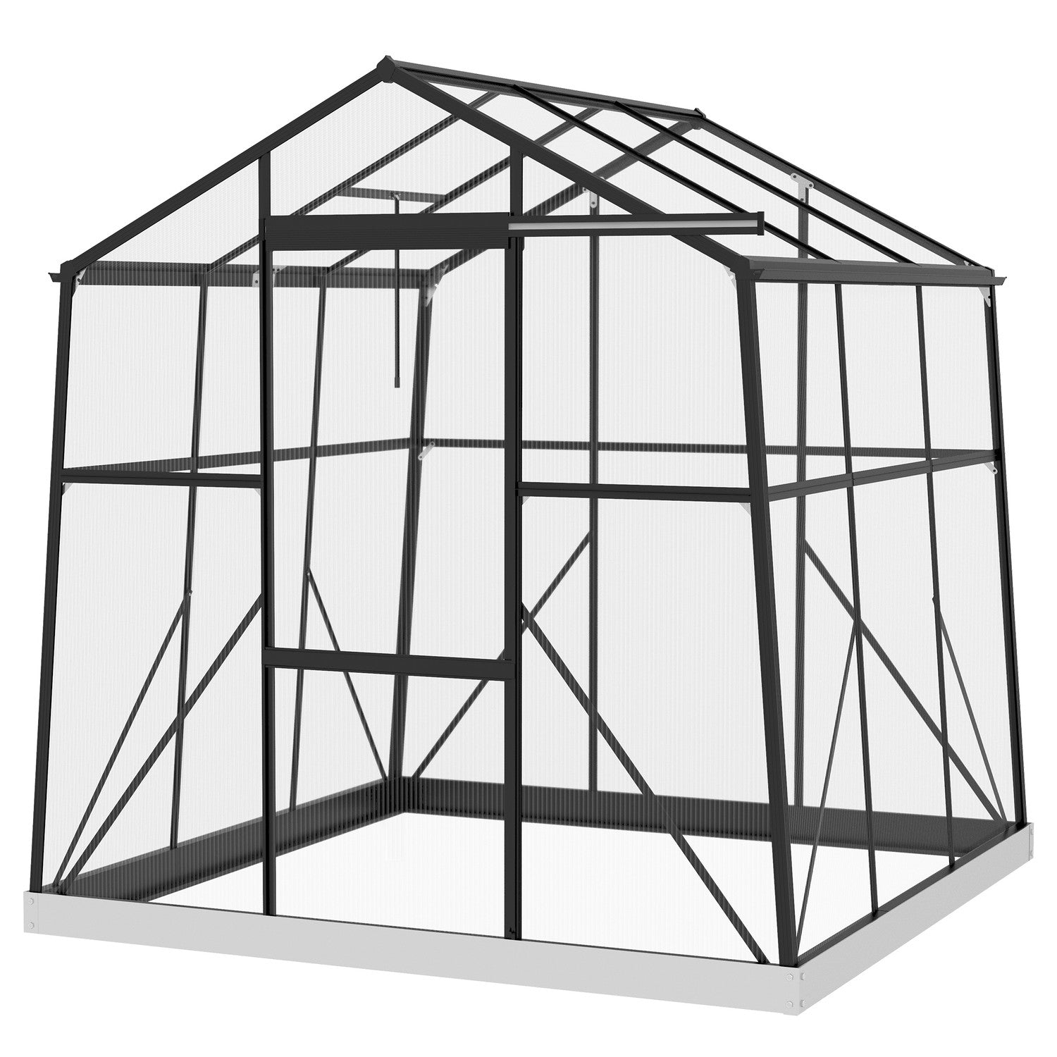 Växthus i aluminium med skjutdörr, 3,68 m², svart
