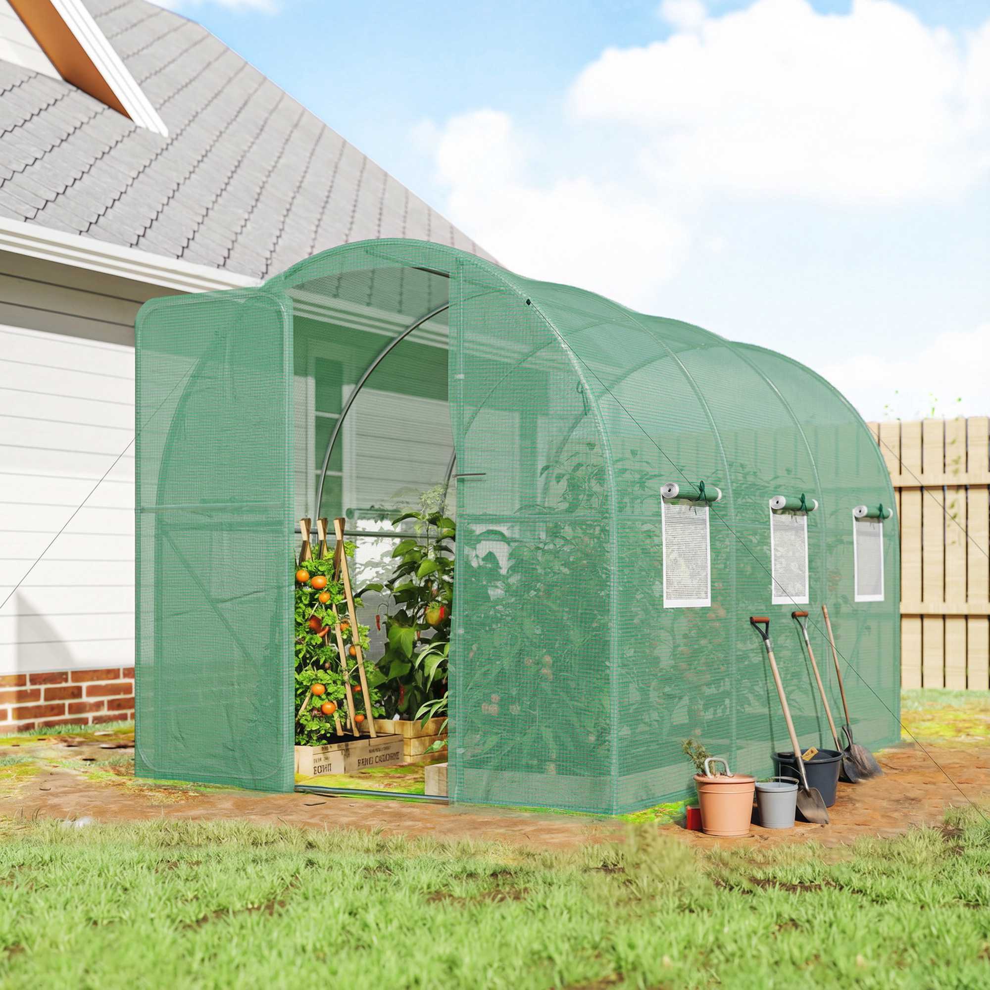 Växthus i polytunnelformat, 2x3m, PE-överdrag, stålram