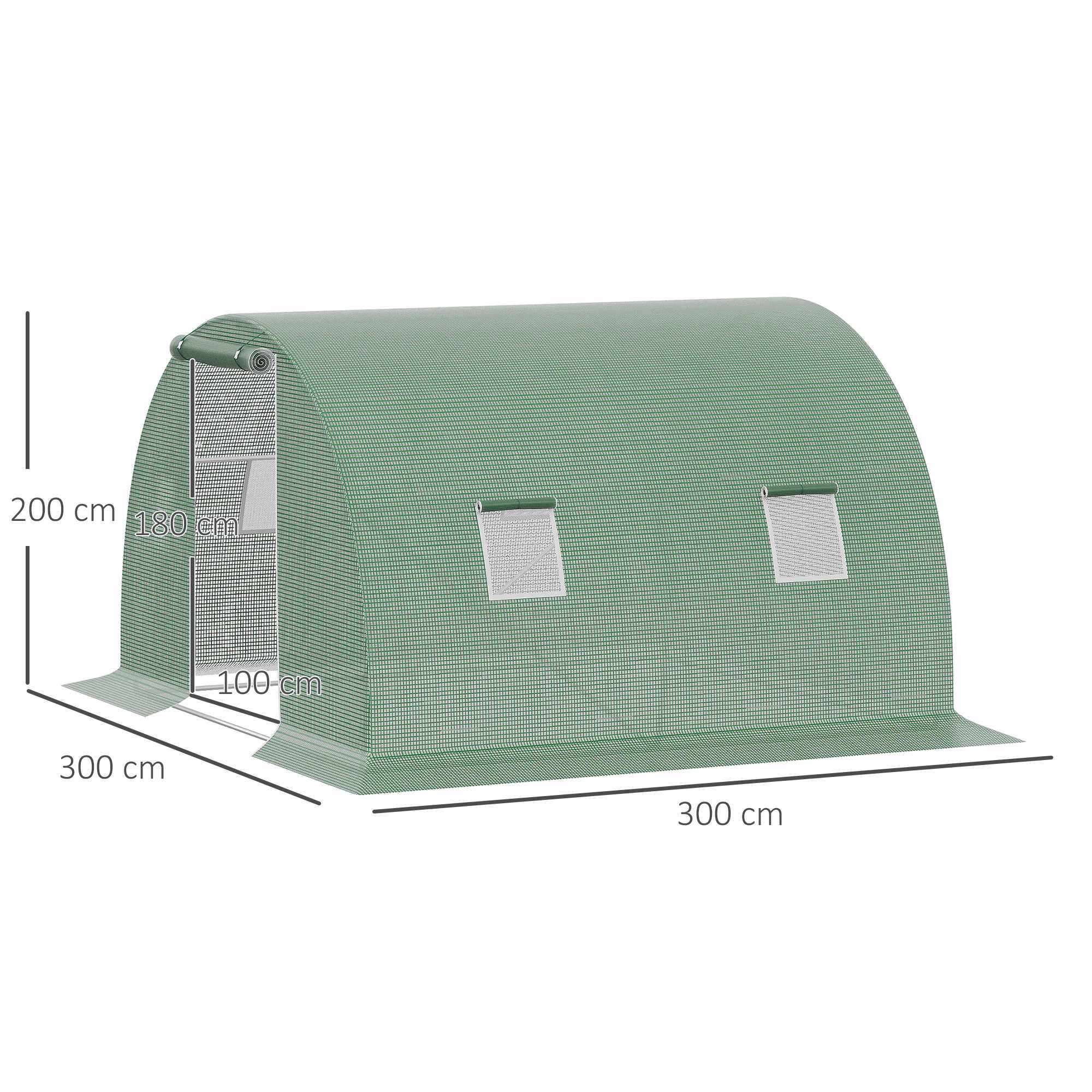 Växthus med fönster, 3x3m, mörkgrönt