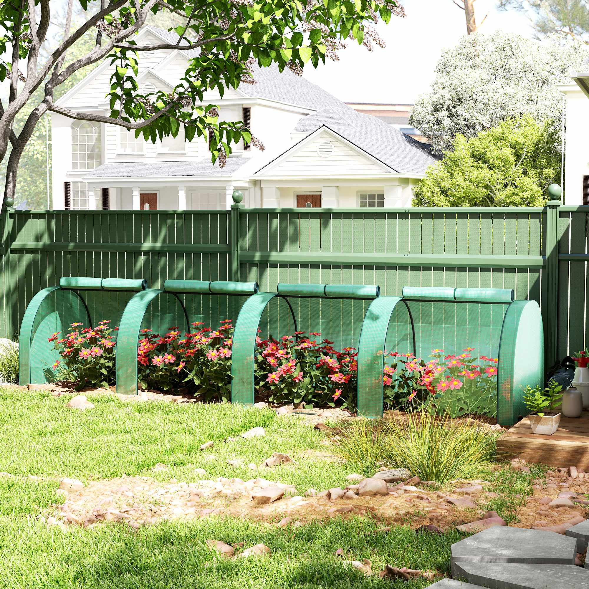 Växthustunnel, 4 blixtlåsförsedda fönster, stålram, 395x100x80 cm