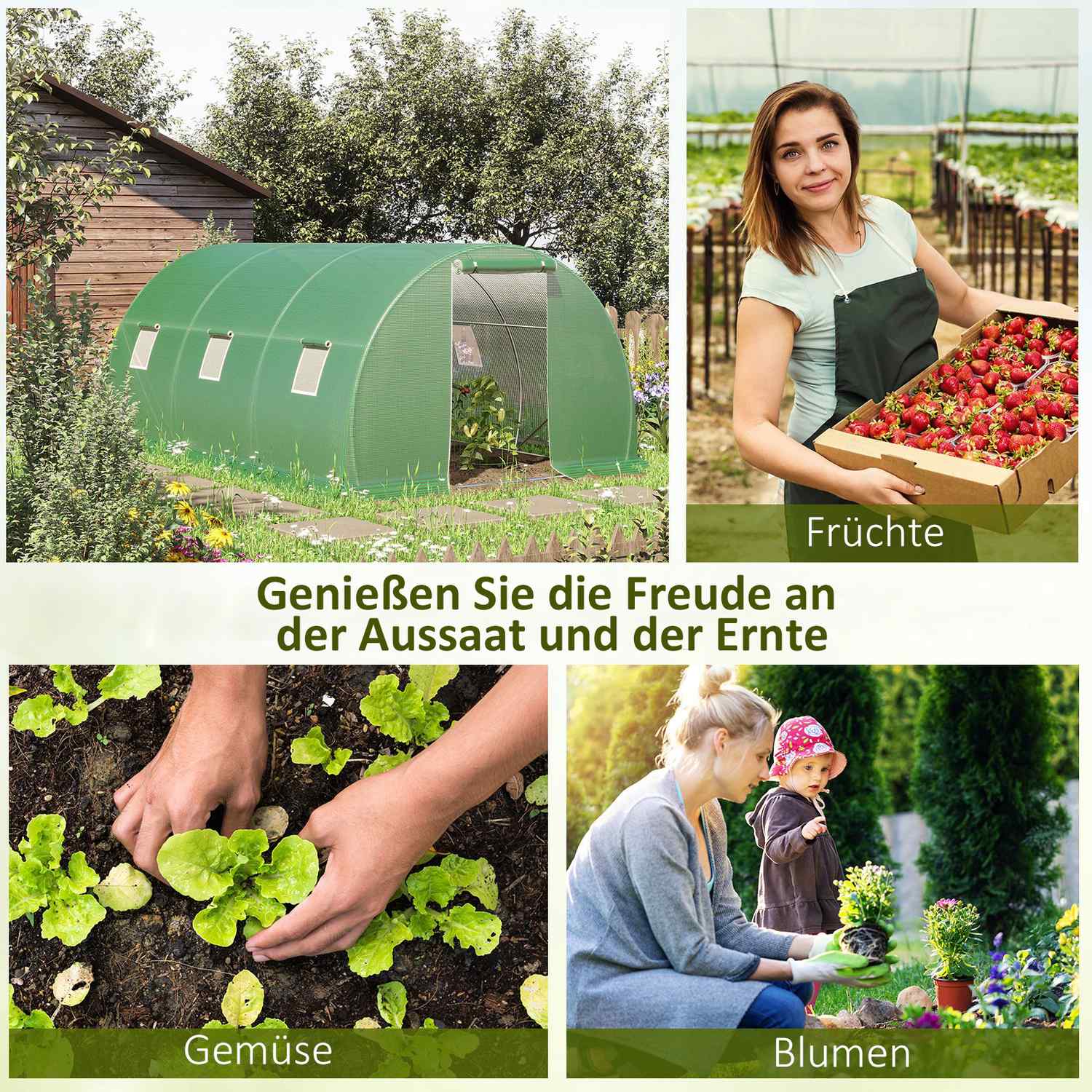 Walk-In Greenhouse Polytunnel 4,5x3m, 6 fönster, Frostbeständig