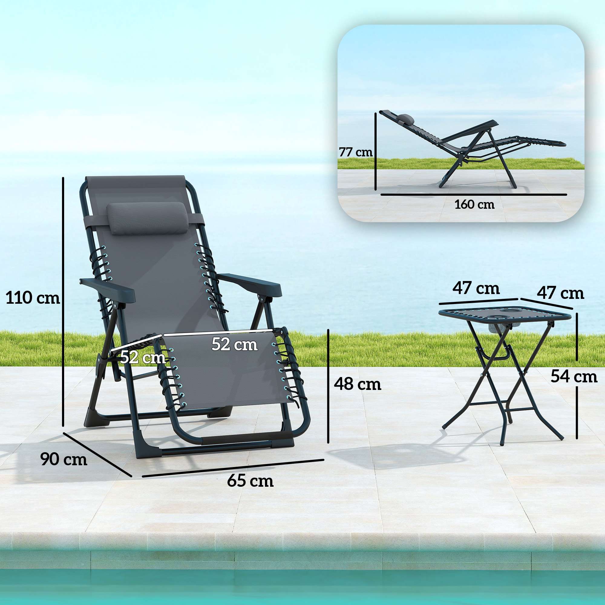 Zero Gravity-stolset med bord, justerbar lutning