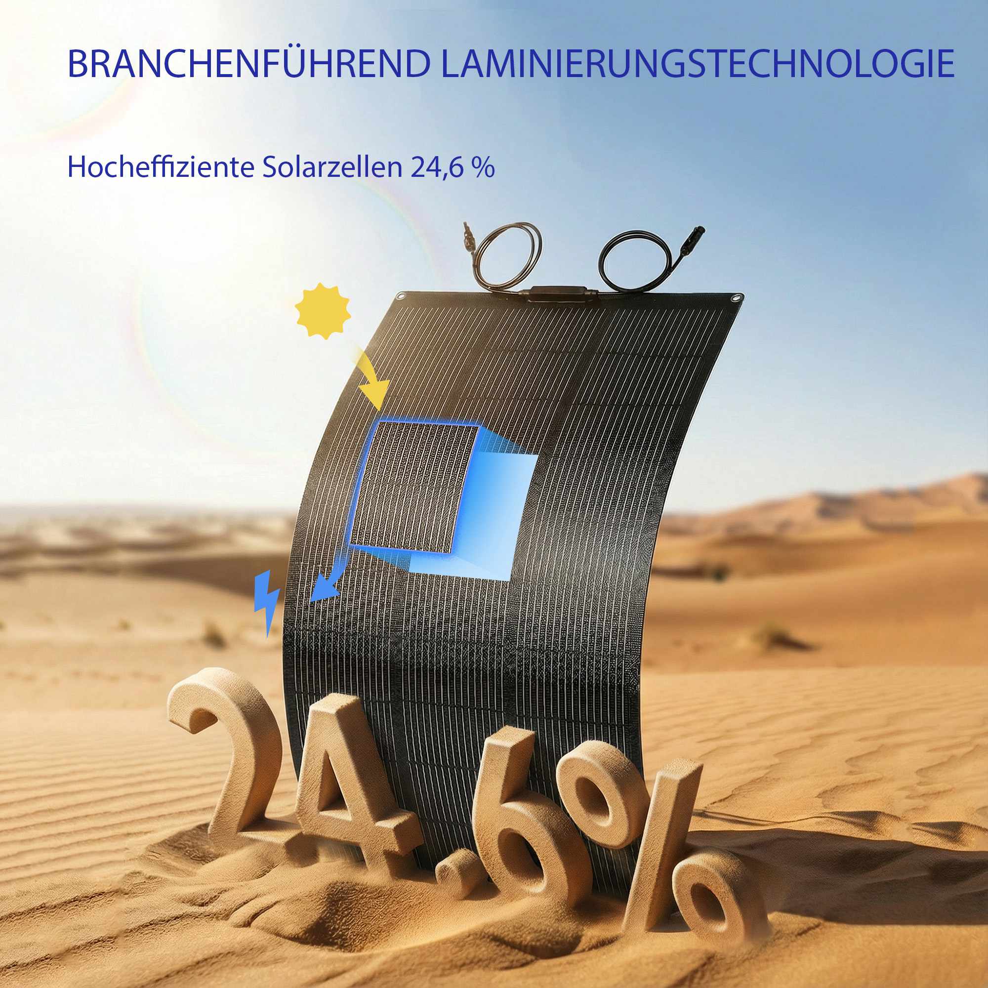 100W flexibel solpanel, 24,6 % effektivitet, dubbel USB