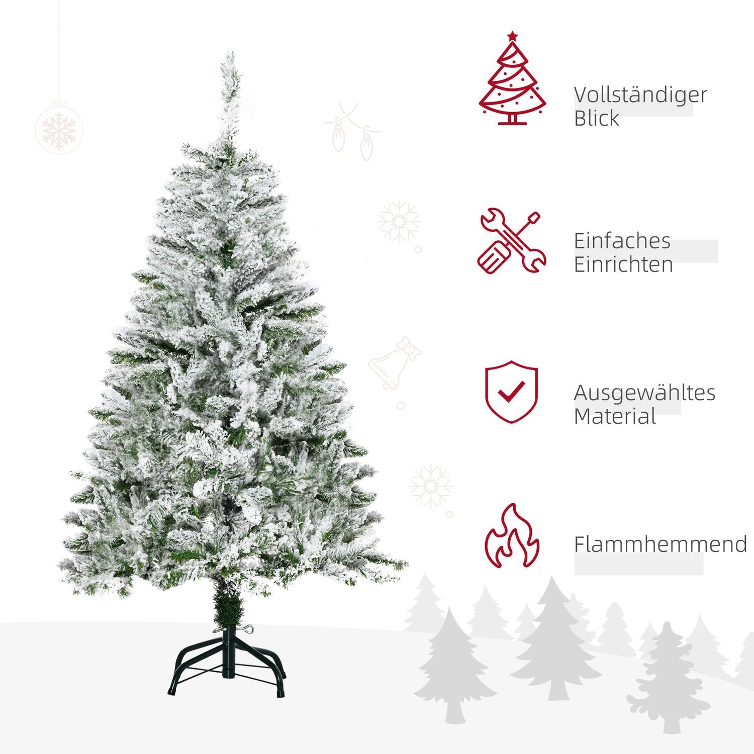 120 cm konstgjord julgran med snö och 200 tips