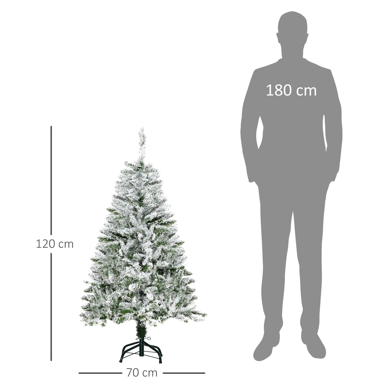 120 cm konstgjord julgran med snö och 200 tips