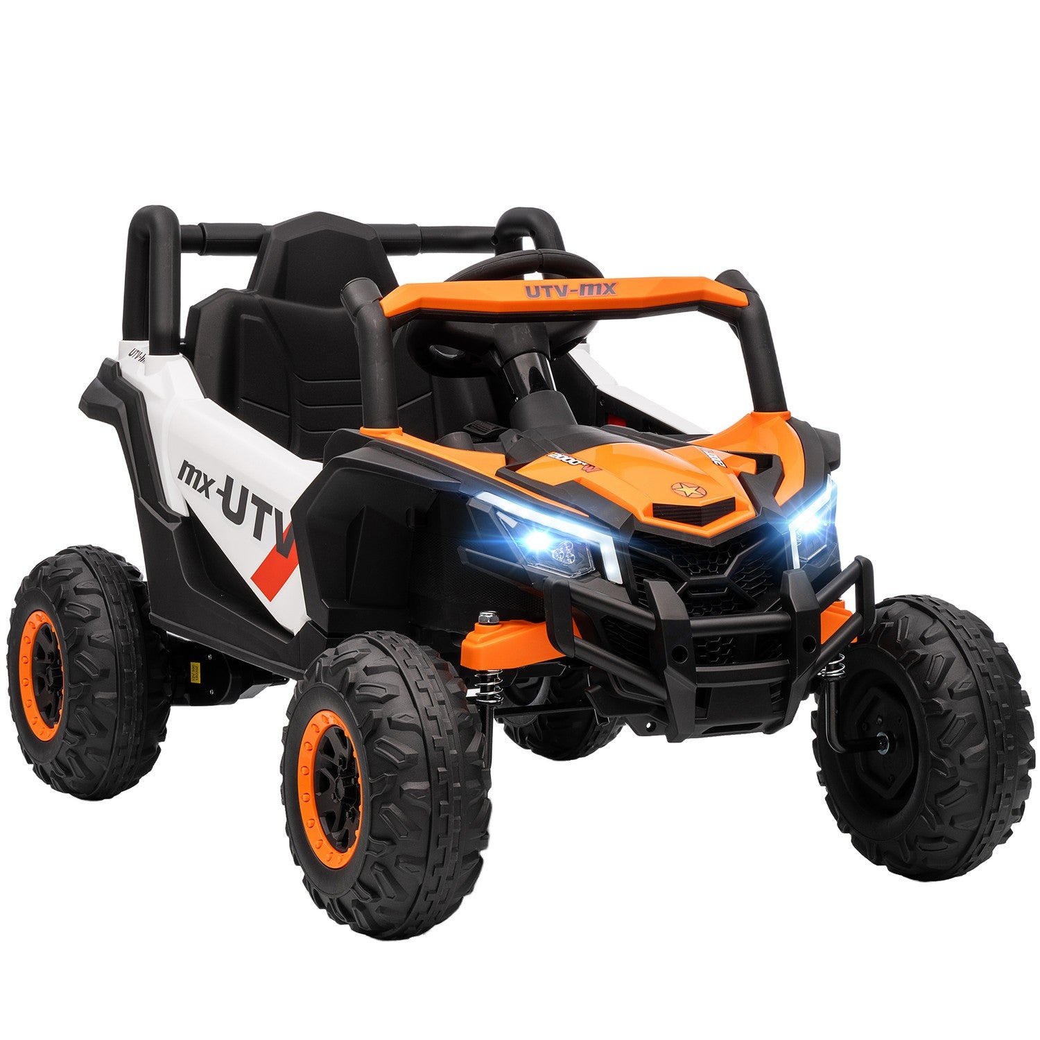 12V Elbil för Barn, Fjärrkontroll, Säkerhetsbälte, Tuta, LED, USB, Orange