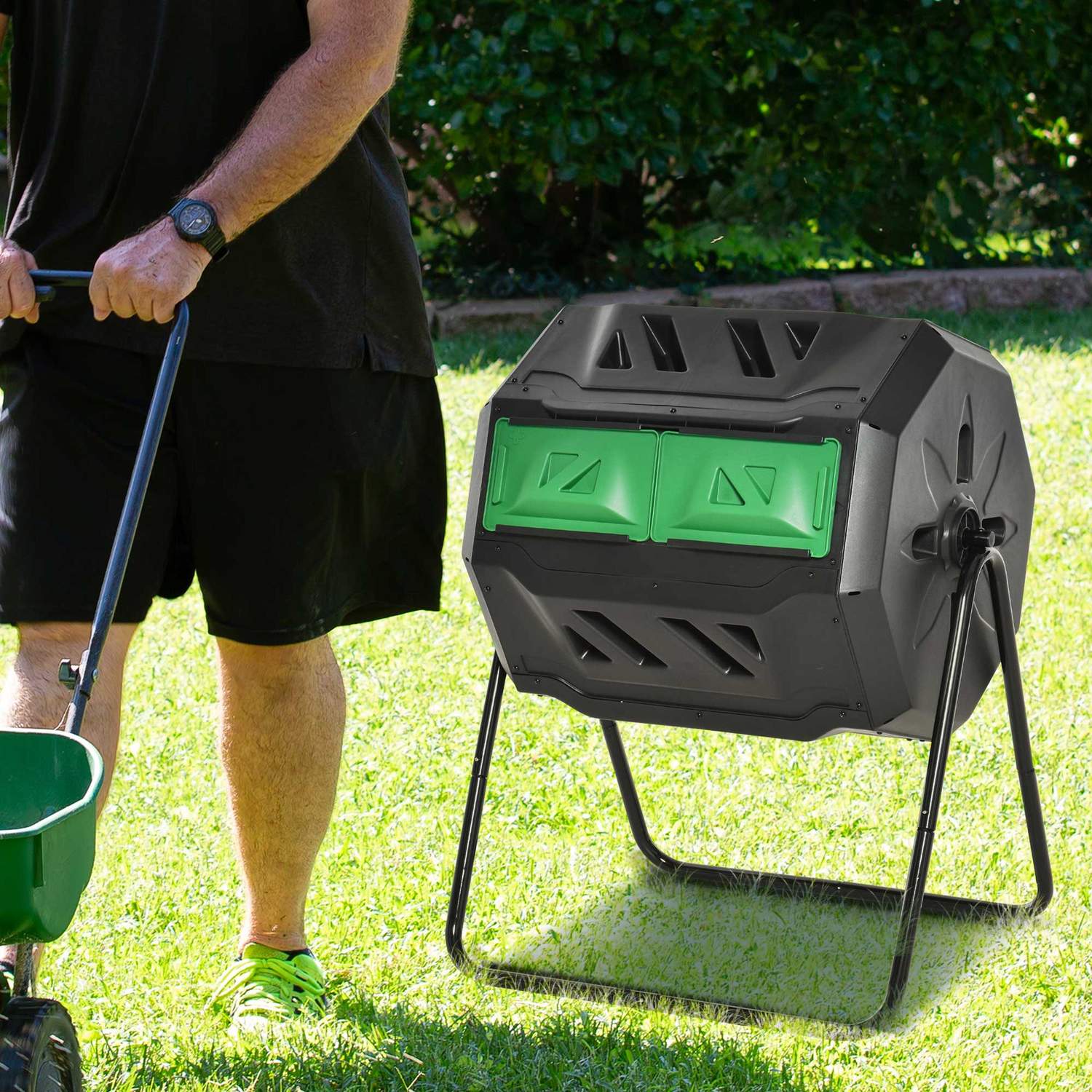 160L Dubbelkammar Roterande Trädgårdskompostor, Svart