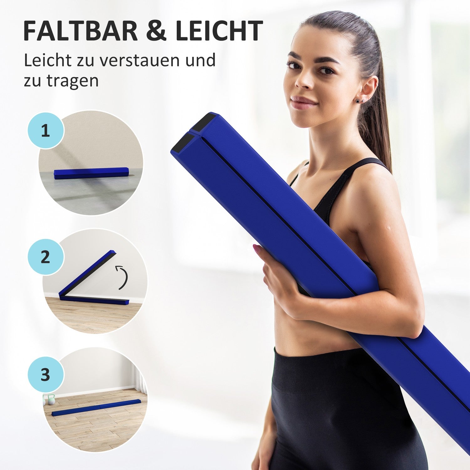236 cm halkfri vikbar balansbalk för barn, inomhus/utomhus