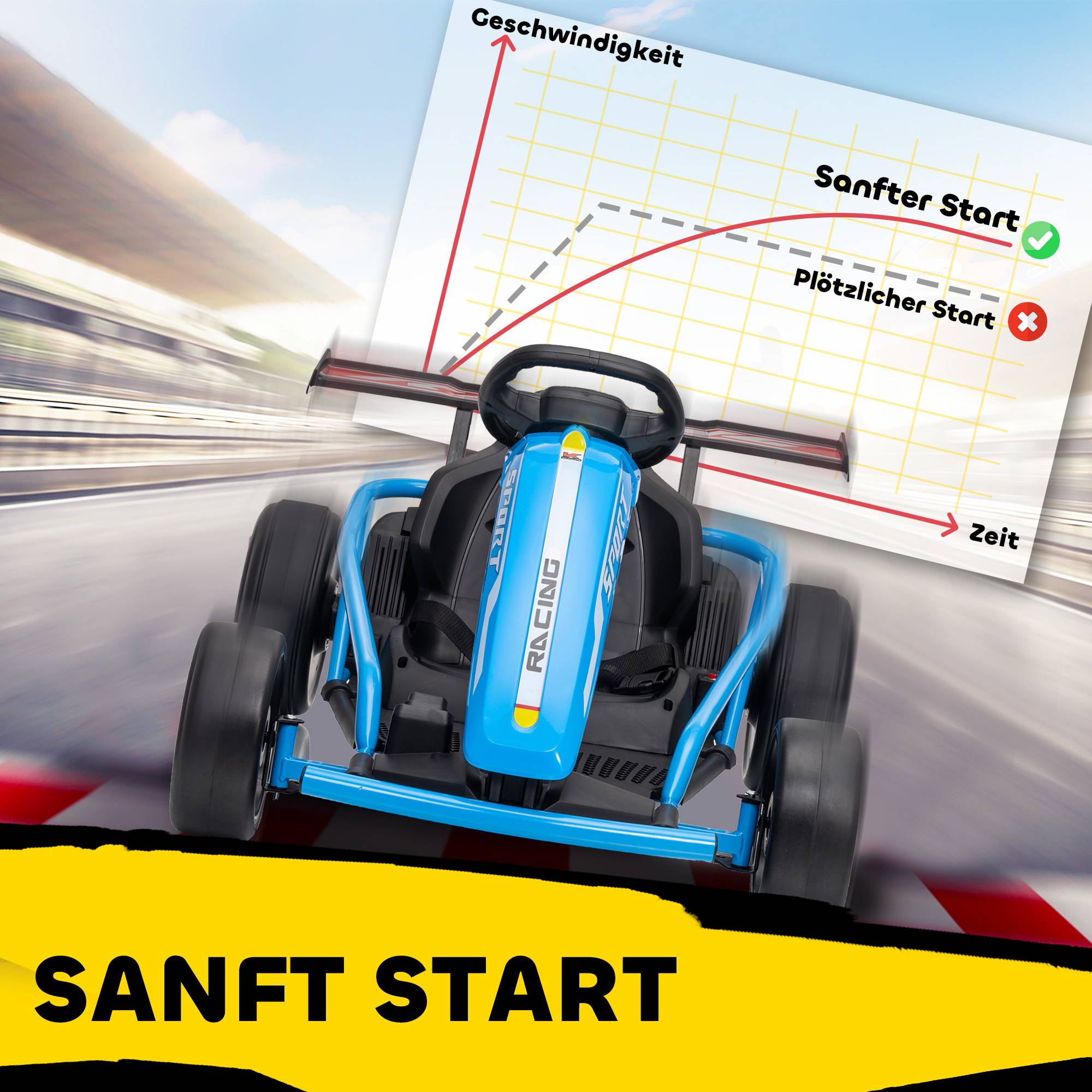 24V elektrisk gokart för drifting, åldrar 8-12, blå