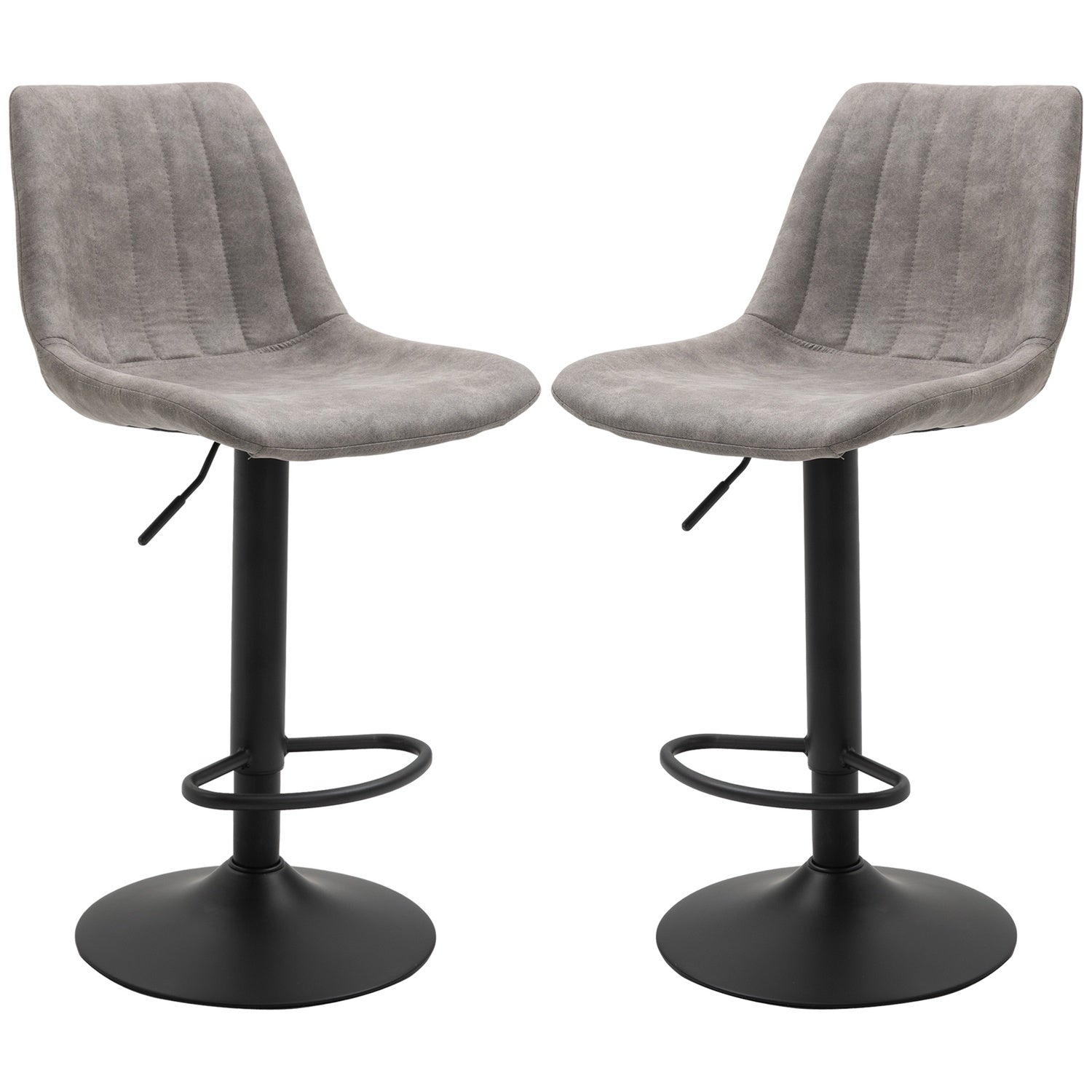 2-delade retro barstolar, grå mikrofiber, justerbar höjd