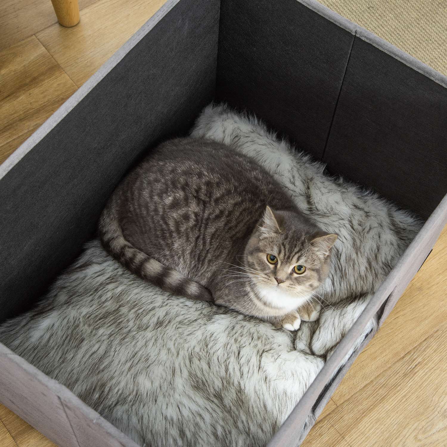 2-i-1 Cat Cave Fotpall med kudde, träben, grå