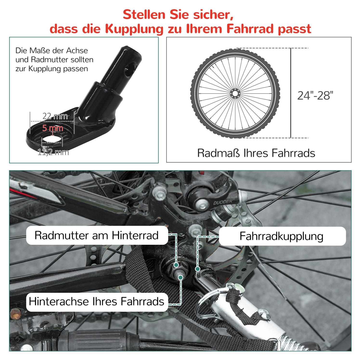 2-i-1 barncykelvagn med fjädring och broms, röd/svart