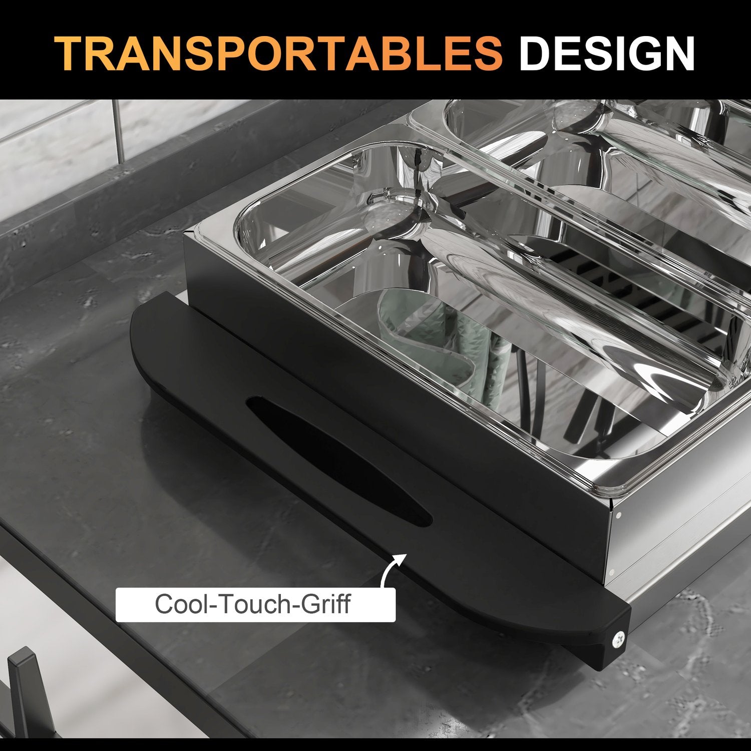 2-i-1 buffévärmare 6,8L kokplatta 300 Watt matvärmare i rostfritt stål silver