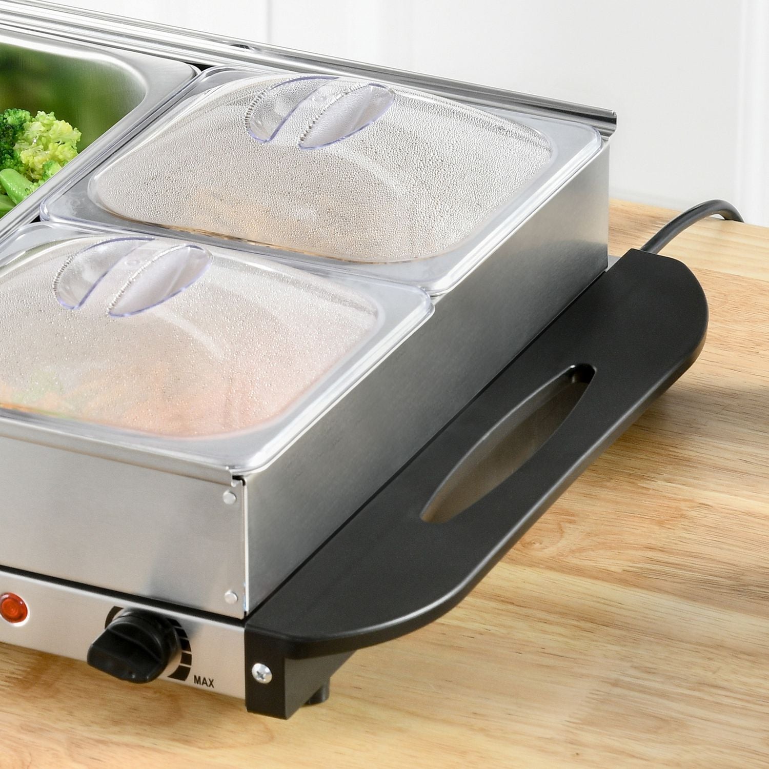 2-i-1 buffévärmare 6,8L kokplatta 300 Watt matvärmare i rostfritt stål silver