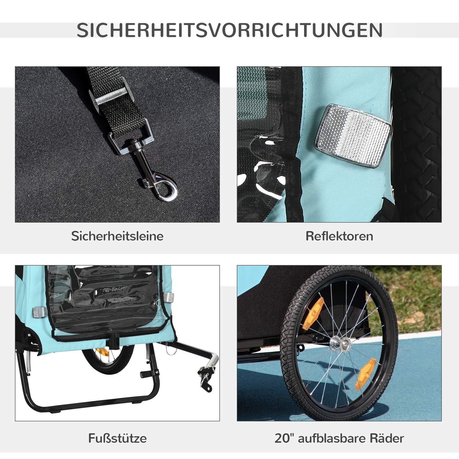 2-i-1 hundcykelvagn & barnvagn, reflekterande, blå
