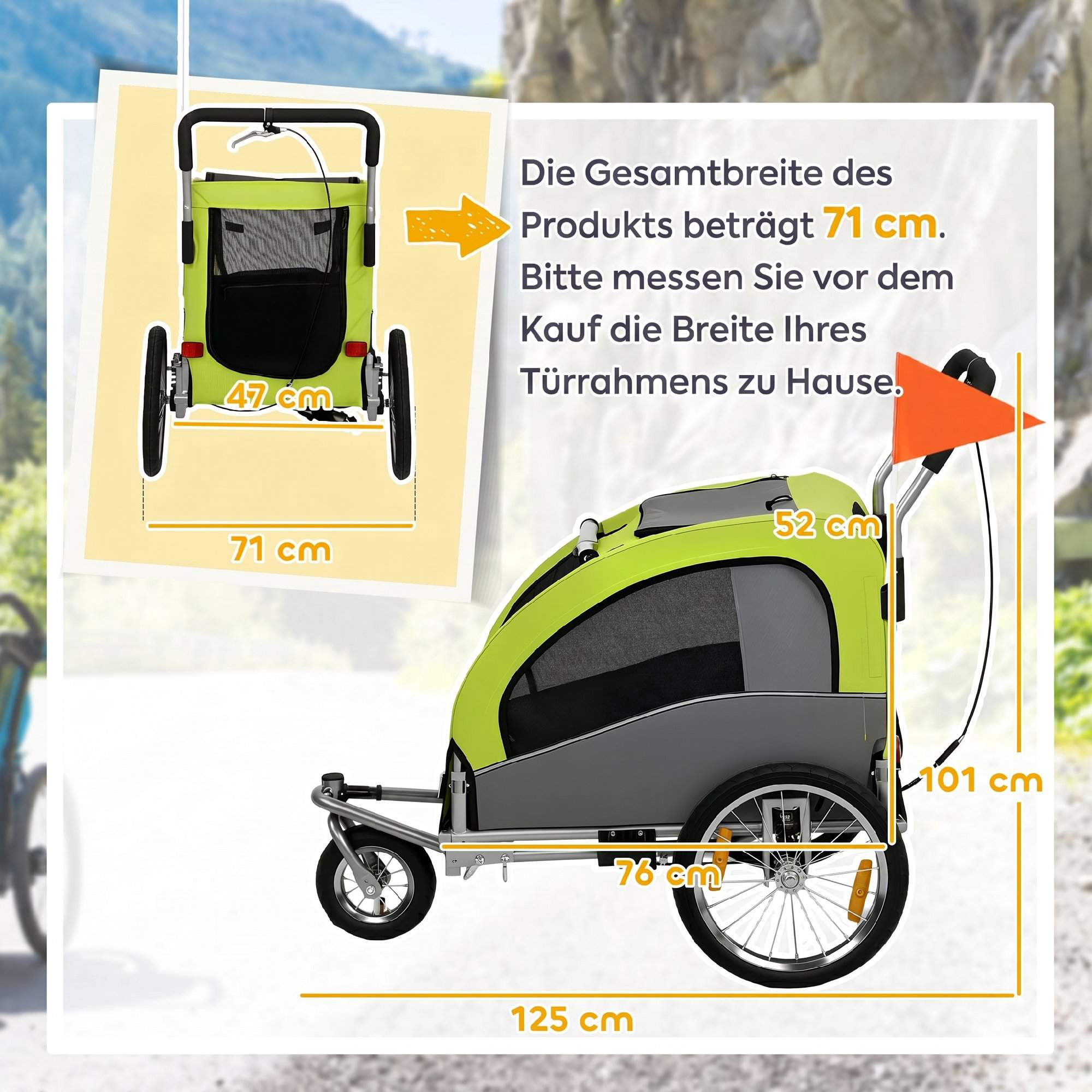 2-i-1 hundcykelvagn, hopfällbar, 20 kg – Grön