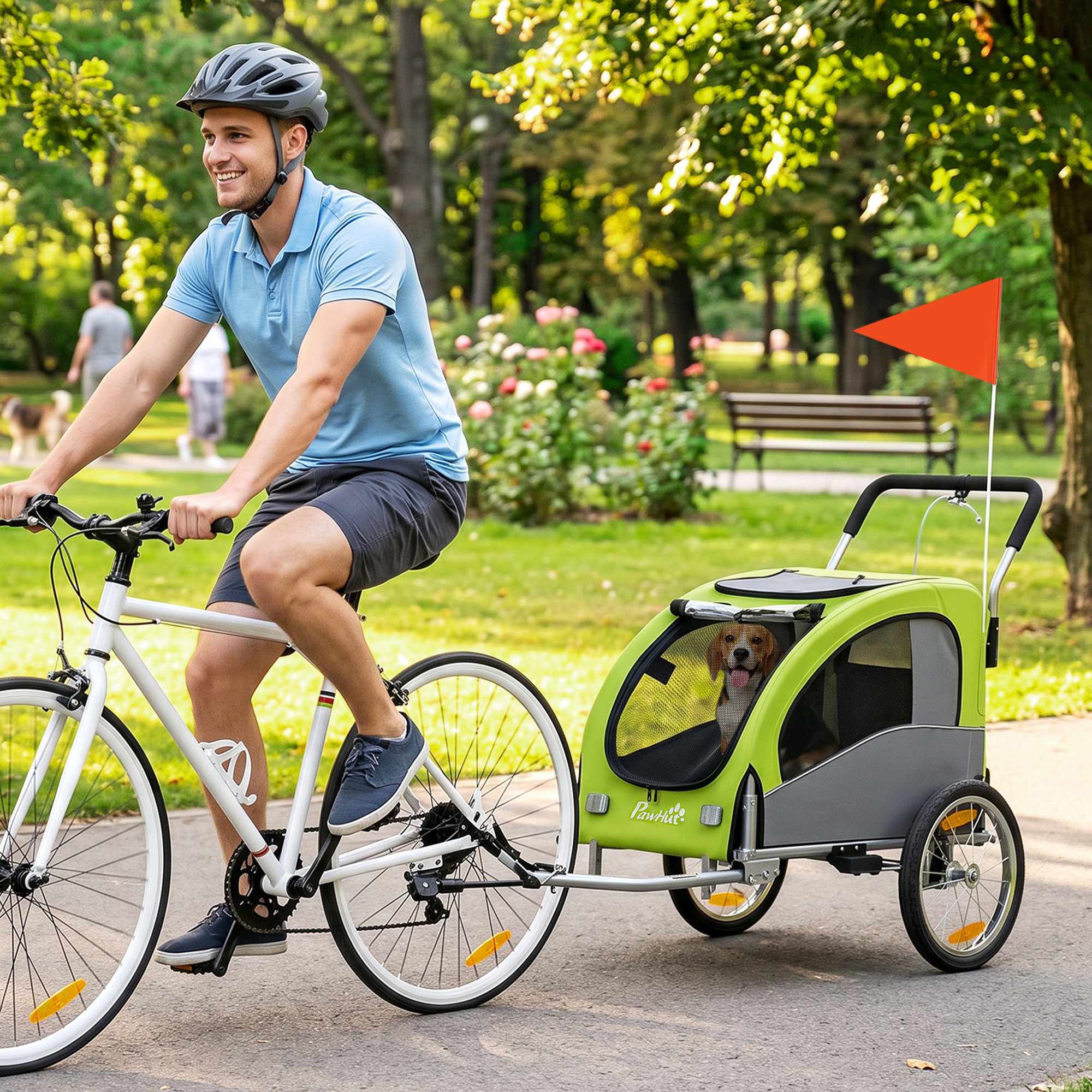 2-i-1 hundcykelvagn, hopfällbar, 20 kg – Grön