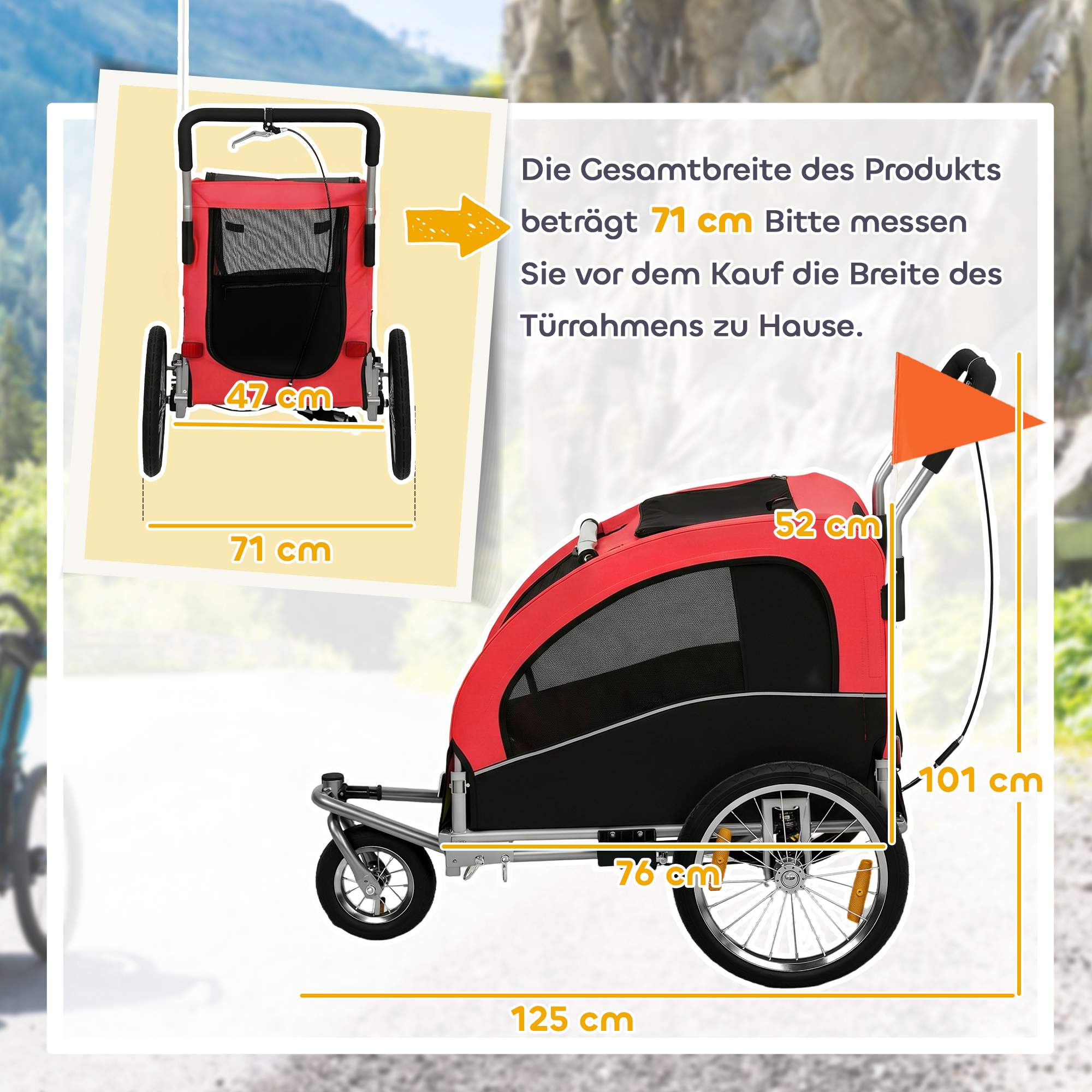2-i-1 hundcykelvagn, hopfällbar, upp till 20 kg