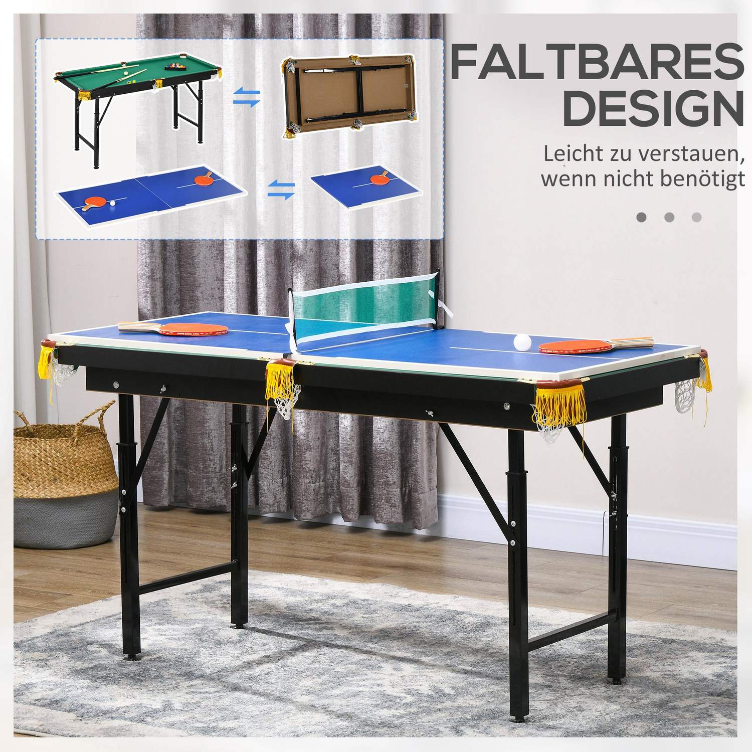 2-i-1 spelbord – biljard och bordtennis, justerbar höjd