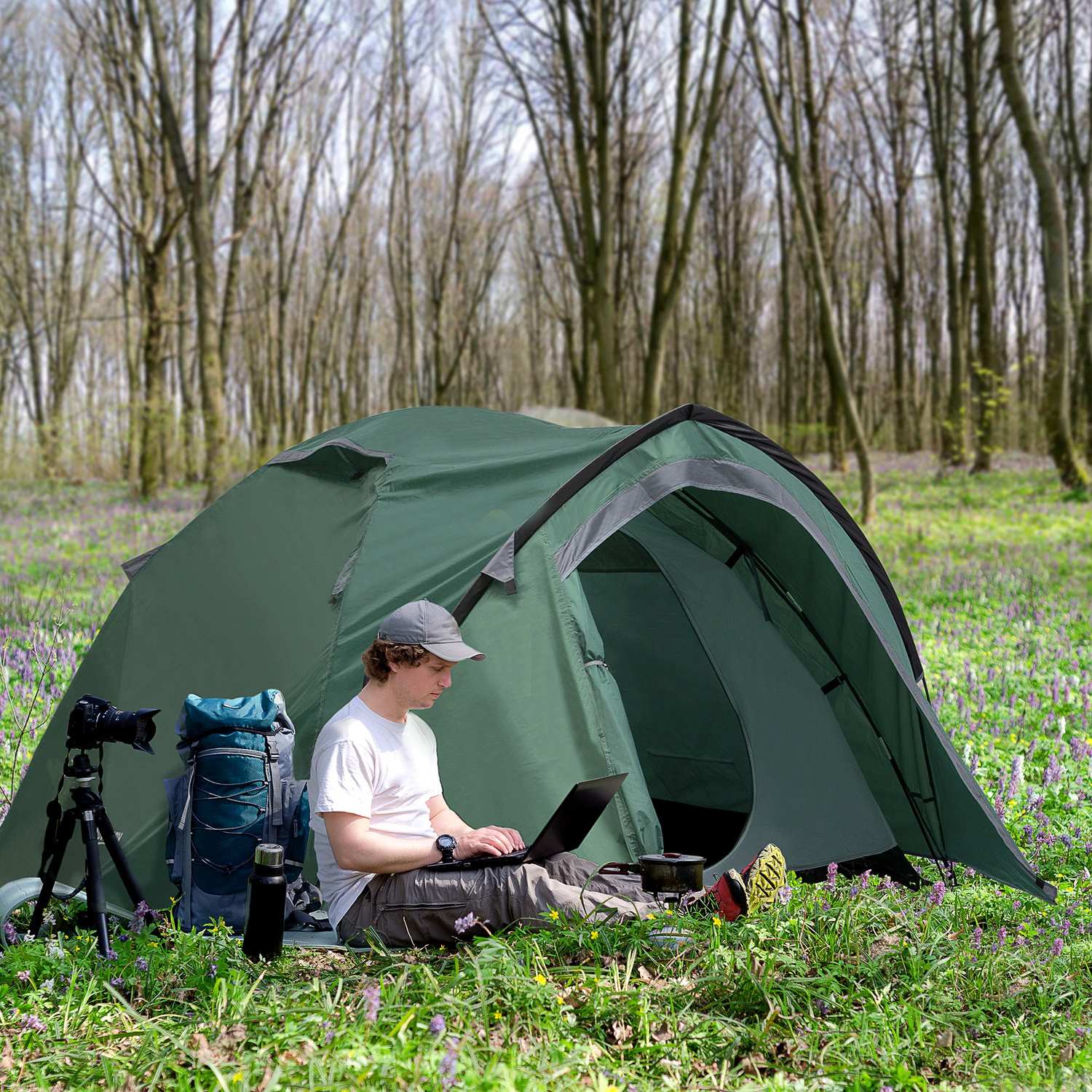 2-personers dome campingtält, glasfiber, 325 x 183 x 130 cm