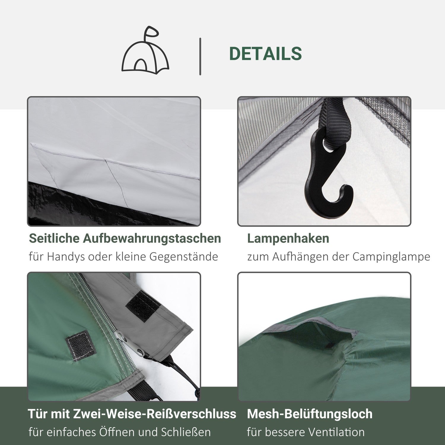 2-personers dome campingtält, glasfiber, 325 x 183 x 130 cm