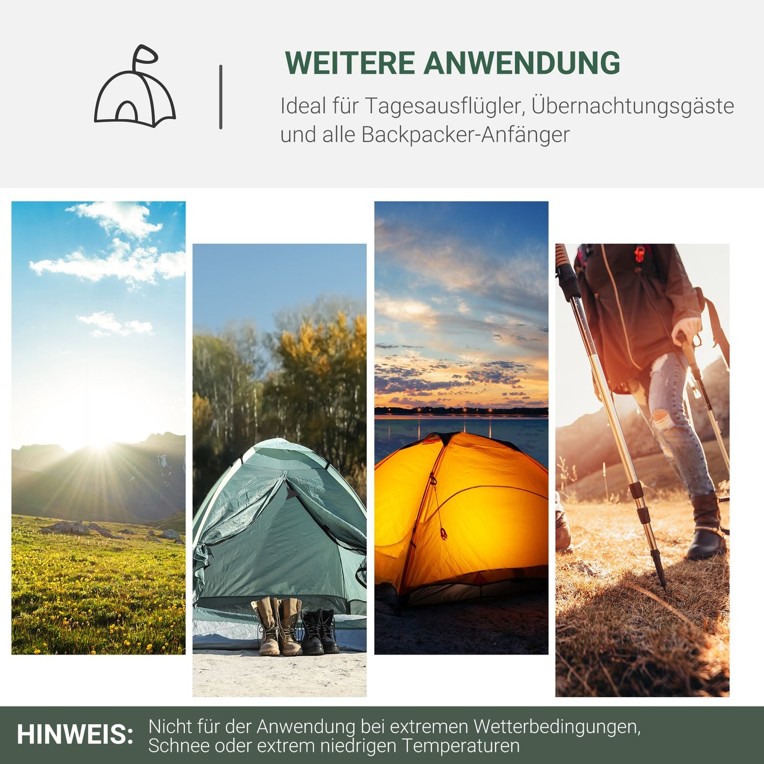 2-personers dome campingtält, glasfiber, 325 x 183 x 130 cm