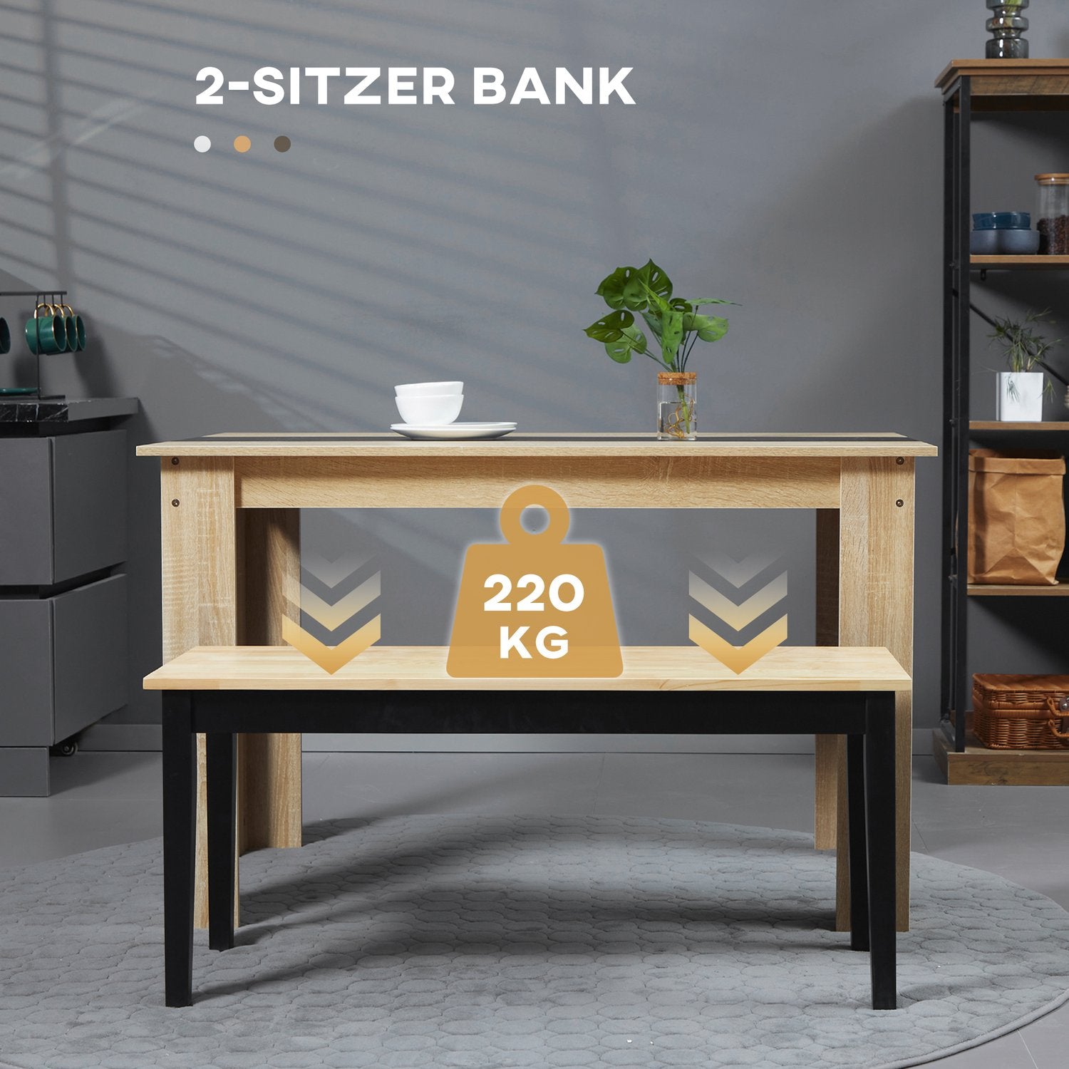 2-sits matsalsbänk i trä, furu, 102x36x45cm, kapacitet 220 kg