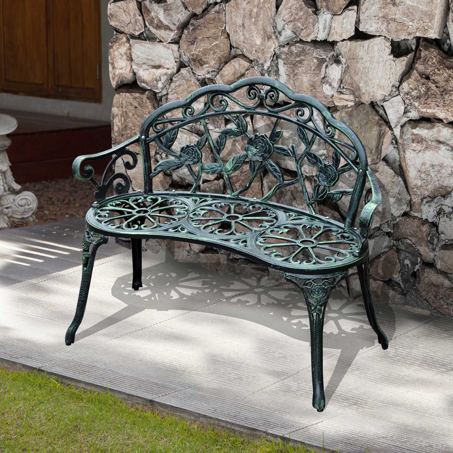 2-sits metall trädgårdsbänk – 100 x 54 x 78 cm