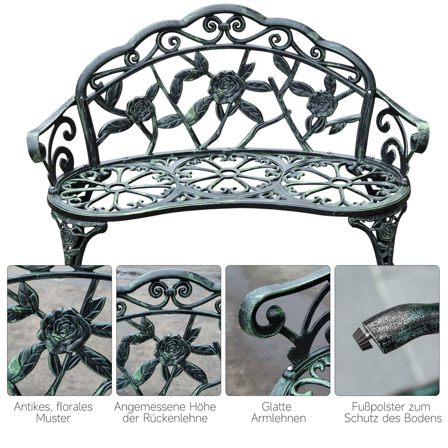2-sits metall trädgårdsbänk – 100 x 54 x 78 cm