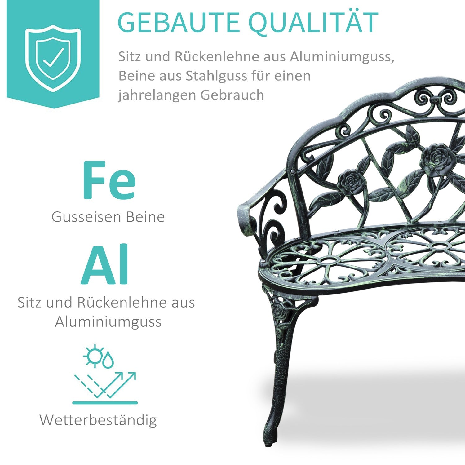 2-sits metall trädgårdsbänk – 100 x 54 x 78 cm
