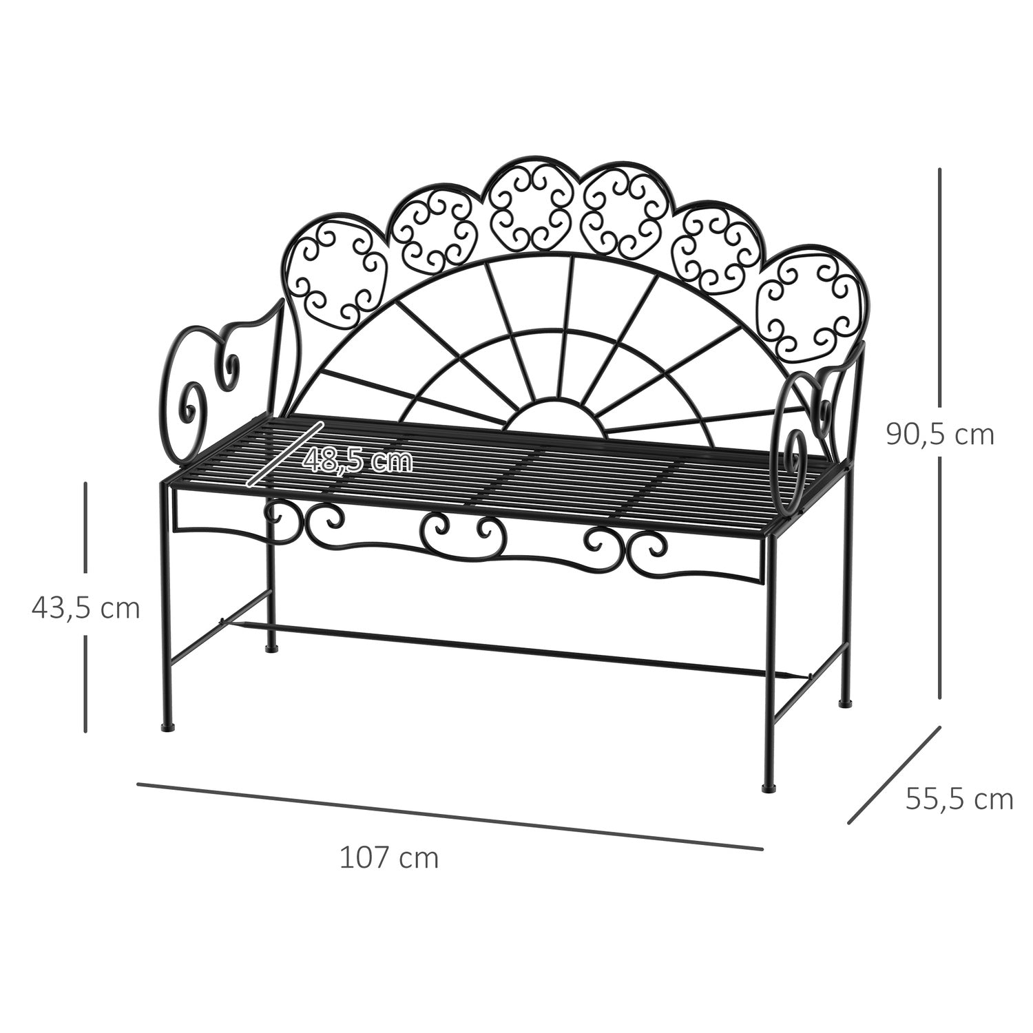 2-sits metall trädgårdsbänk – Parkmöbler